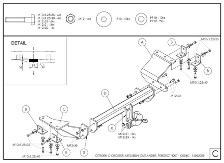 Фаркоп оцинкованный с быстросъемным шаром Galia для Citroen C-Crosser (2007-2012) C054C