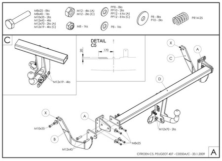 Фаркоп оцинкованный Galia для Peugeot 407 седан (2004-2010) C055A