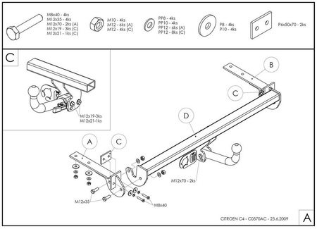 Фаркоп оцинкованный Galia для Citroen C4 седан сборка Южная Америка (2008-2013) C057A