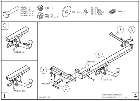 Фаркоп оцинкованный с быстросъемным шаром Galia для Chevrolet Orlando (2011-2019) C061C