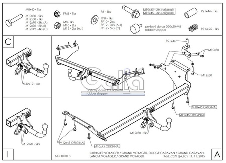 Фаркоп оцинкованный Galia для Chrysler Grand Voyager (2008-) C071A