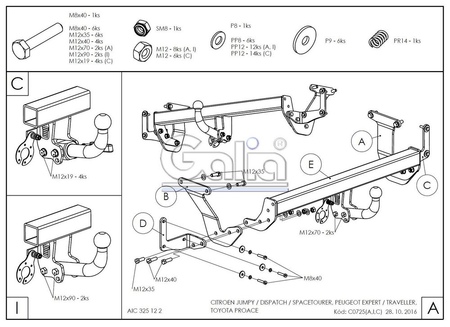 Фаркоп оцинкованный Galia для Opel Zafira Life (2020-2024) C072A