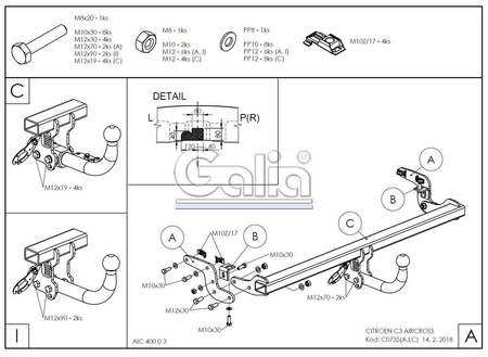 Фаркоп оцинкованный Galia для Citroen C3 Aircross (2018-2021) C073A