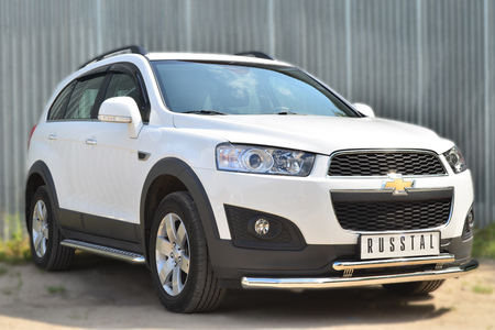 Пороги труба d42 с листом (лист алюминий, профиль нержавеющий) вариант 1 RUSSTAL Chevrolet Captiva (2013-2016) CAPL-001752
