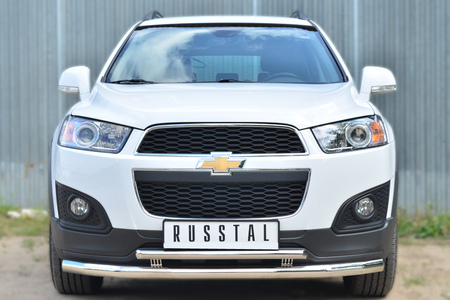 Защита переднего бампера d63 секции - d42 дуга декор-паз RUSSTAL Chevrolet Captiva (2013-2016) CAPZ-001742