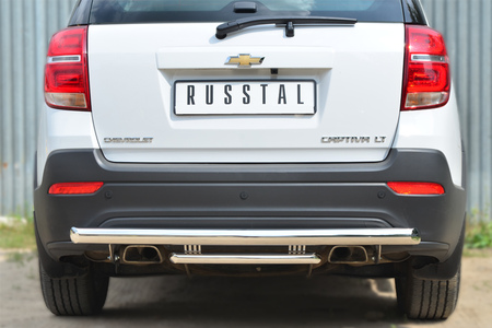 Защита заднего бампера d63 дуга - d42 дуга декор-паз RUSSTAL Chevrolet Captiva (2013-2016) CAPZ-001754