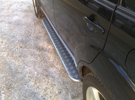 Пороги труба d42 с листом (лист алюминий, профиль нержавеющий) RUSSTAL Citroen C-Crosser (2007-2013) CCL-000174