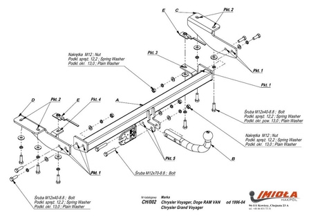 Фаркоп Imiola для Dodge Caravan (1996-2001) CH.002