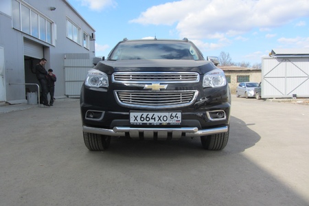 Защита переднего бампера d76+d57 двойная с профильной ЗК Chevrolet Trailblazer (2012-2020) CHTB12-001