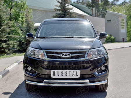 Защита переднего бампера d63 секция-75х42 дуга RUSSTAL Chery Tiggo 5 (2014-2020) CT5Z-002261