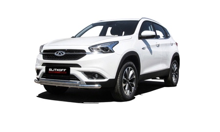 Защита переднего бампера d57+d42 двойная Chery Tiggo 7 (2019-2021) CT7-001