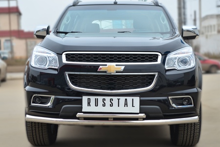 Защита переднего бампера d63 секции - d42 дуга RUSSTAL Chevrolet Trailblazer (2013-2019) CTRZ-001505