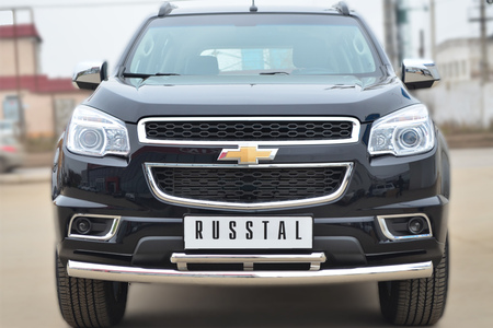 Защита переднего бампера d76 дуга - d42 дуга RUSSTAL Chevrolet Trailblazer (2013-2019) CTRZ-001507