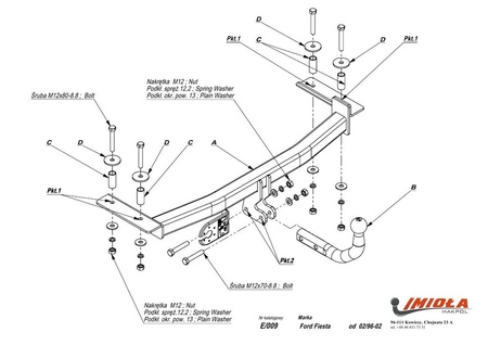 Фаркоп Imiola для Ford Fiesta хетчбек (1996-2002) E.009