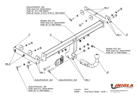 Фаркоп Imiola для Ford Focus седан (1998-2004) E.024