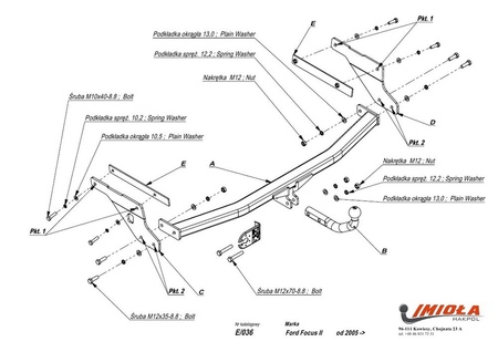 Фаркоп Imiola для Ford Focus универсал (2005-2011) E.036