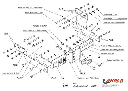 Фаркоп Imiola для Ford Transit со ступенькой (2000-2014) E.040