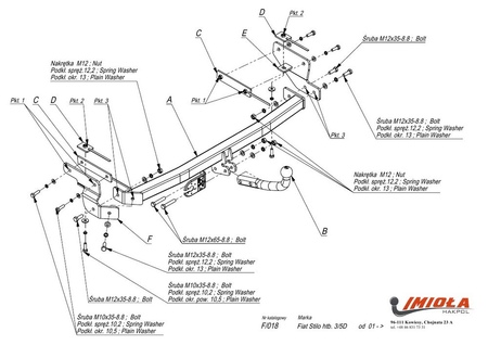 Фаркоп Imiola для FIAT Stilo хетчбек (2001-2007) F.018