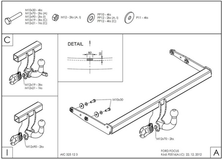 Фаркоп оцинкованный Galia для Ford Focus хетчбек (1998-2004) F051A