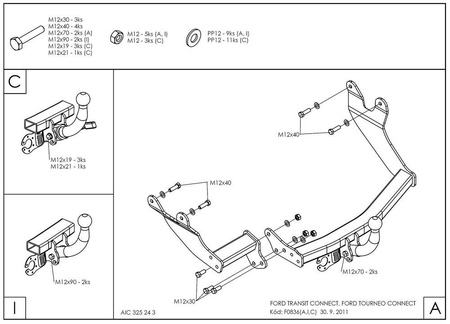 Фаркоп оцинкованный Galia для Ford Tourneo Connect (2002-2014) F083A