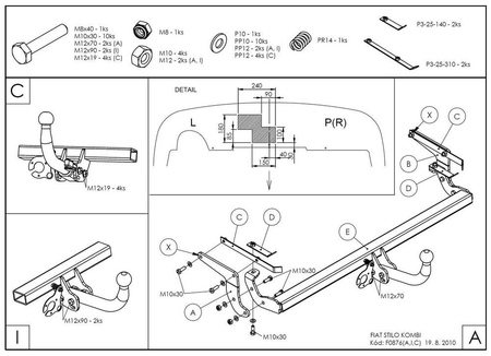 Фаркоп оцинкованный с быстросъемным шаром Galia для FIAT Stilo универсал (2001-2007) F087C