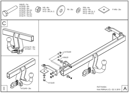 Фаркоп оцинкованный Galia для FIAT Panda (2003-2012) F089A