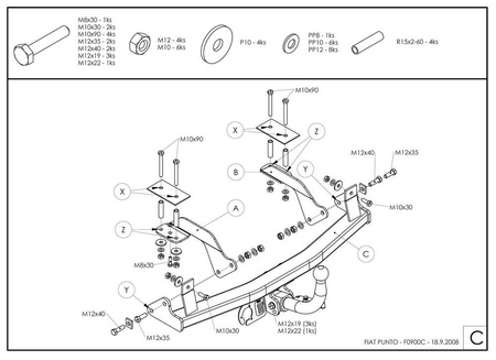 Фаркоп оцинкованный Galia для FIAT Grande Punto (2005-2012) F090A