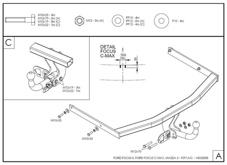 Фаркоп оцинкованный Galia для Ford Focus хетчбек (2004-2011) F091A