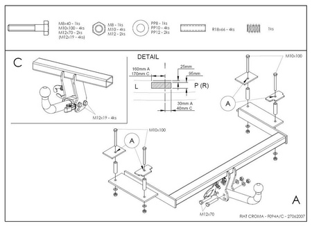Фаркоп оцинкованный Galia для FIAT Croma (2005-2011) F094A
