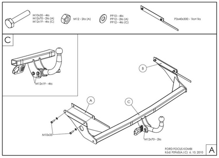 Фаркоп оцинкованный с быстросъемным шаром Galia для Ford Focus универсал (2004-2011) F096C