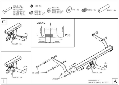 Фаркоп оцинкованный Galia для Ford Mondeo седан/хетчбек (2000-2006) F097A
