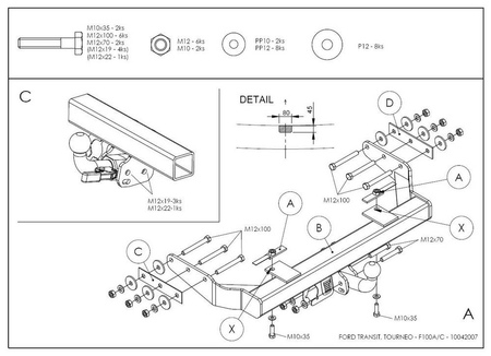 Фаркоп оцинкованный с быстросъемным шаром Galia для Ford Transit (2000-2014) F100C