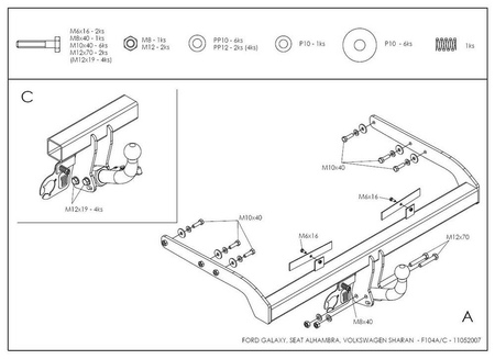 Фаркоп оцинкованный Galia для Volkswagen Sharan (2000-2010) F104A