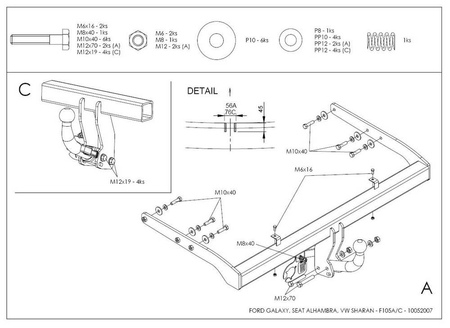 Фаркоп оцинкованный с быстросъемным шаром Galia для Ford Galaxy (1995-2000) F105C