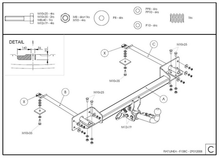 Фаркоп оцинкованный Galia для FIAT Linea (2007-2015) F108A