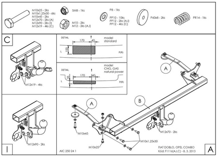 Фаркоп оцинкованный Galia для FIAT Doblo (2010-2021) F111A