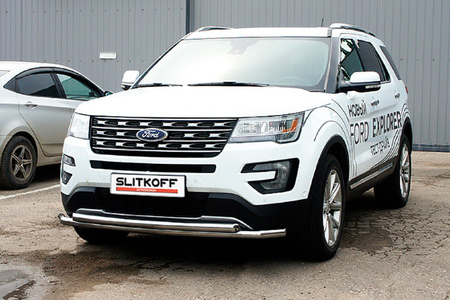 Защита переднего бампера d57+d57 двойная  Ford Explorer (2018-2023) FEX18003