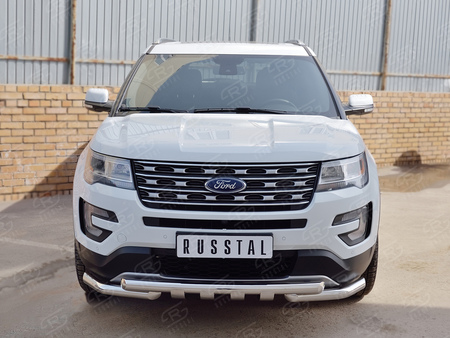 Защита переднего бампера d63 дуга-d63 уголки+клыки RUSSTAL Ford Explorer (2016-2017) FEZ-002656