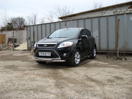 Защита переднего бампера d57+d57 двойная Ford Kuga (2008-2013) FKG005