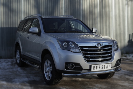 Пороги труба d76 с накладкой вариант 2 RUSSTAL Great Wall Hover H3 (2014-2019) GWH3T-001943