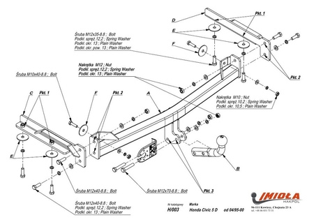 Фаркоп Imiola для Honda Civic хетчбек 5 дверей (1995-2000) H.003