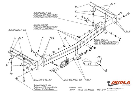 Фаркоп Imiola для Honda Civic Aerodec универсал (1997-2000) H.009