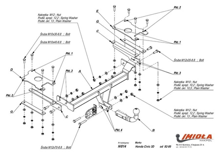 Фаркоп Imiola для Honda Civic хетчбек 3 двери (1992-2000) H.014