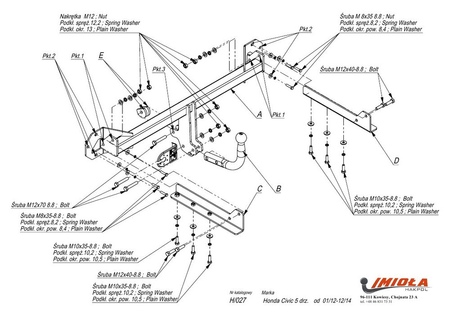 Фаркоп Imiola для Honda Civic хетчбек 5 дверей (2012-2015) H.027