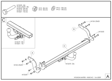 Фаркоп оцинкованный Galia для Hyundai Matrix (2001-2008) H043A