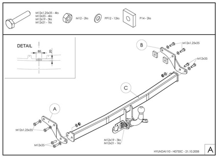 Фаркоп оцинкованный Galia для Hyundai i10 (2008-) H075A