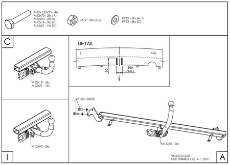 Фаркоп оцинкованный Galia для Hyundai ix20 (2010-) H084A