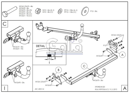 Фаркоп оцинкованный Galia для Hyundai i20 (2014-) H093A