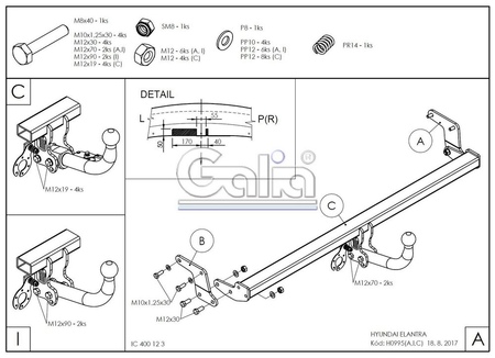 Фаркоп оцинкованный с быстросъемным шаром Galia для Hyundai Elantra (2011-2016) H099C