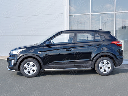 Пороги труба d76 с накладкой вариант 2 RUSSTAL Hyundai Creta (2016-2021) HCRT-0024212